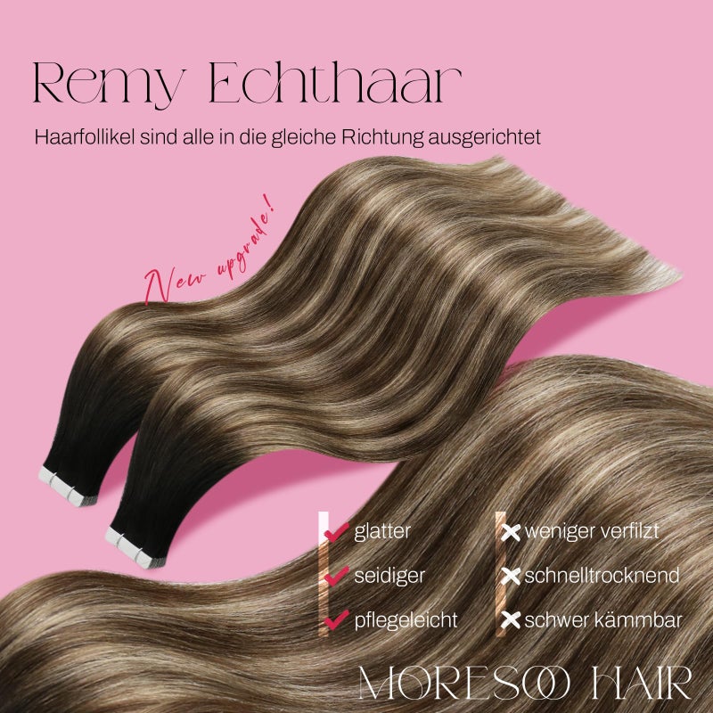Moresoo Brown Tape in Human Hair Extensions Balayage Straight Short Hair Black to Brown Mixed Blonde Hair Extensions Tape in Real Human Hair Invisible Tape ins Extensions #1B/4/14 20Pcs 50G 16 Inch - Image 2